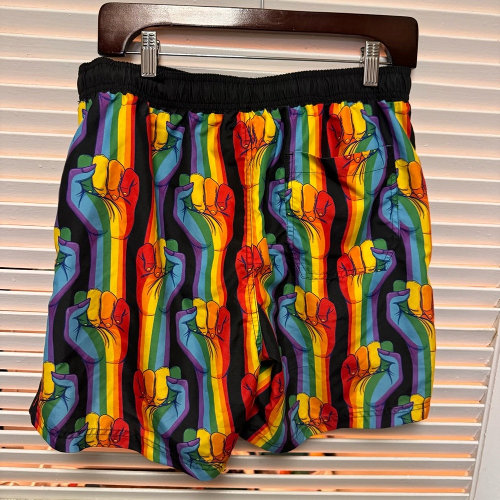 Men's Rainbow Fist Swim Trunks - Black